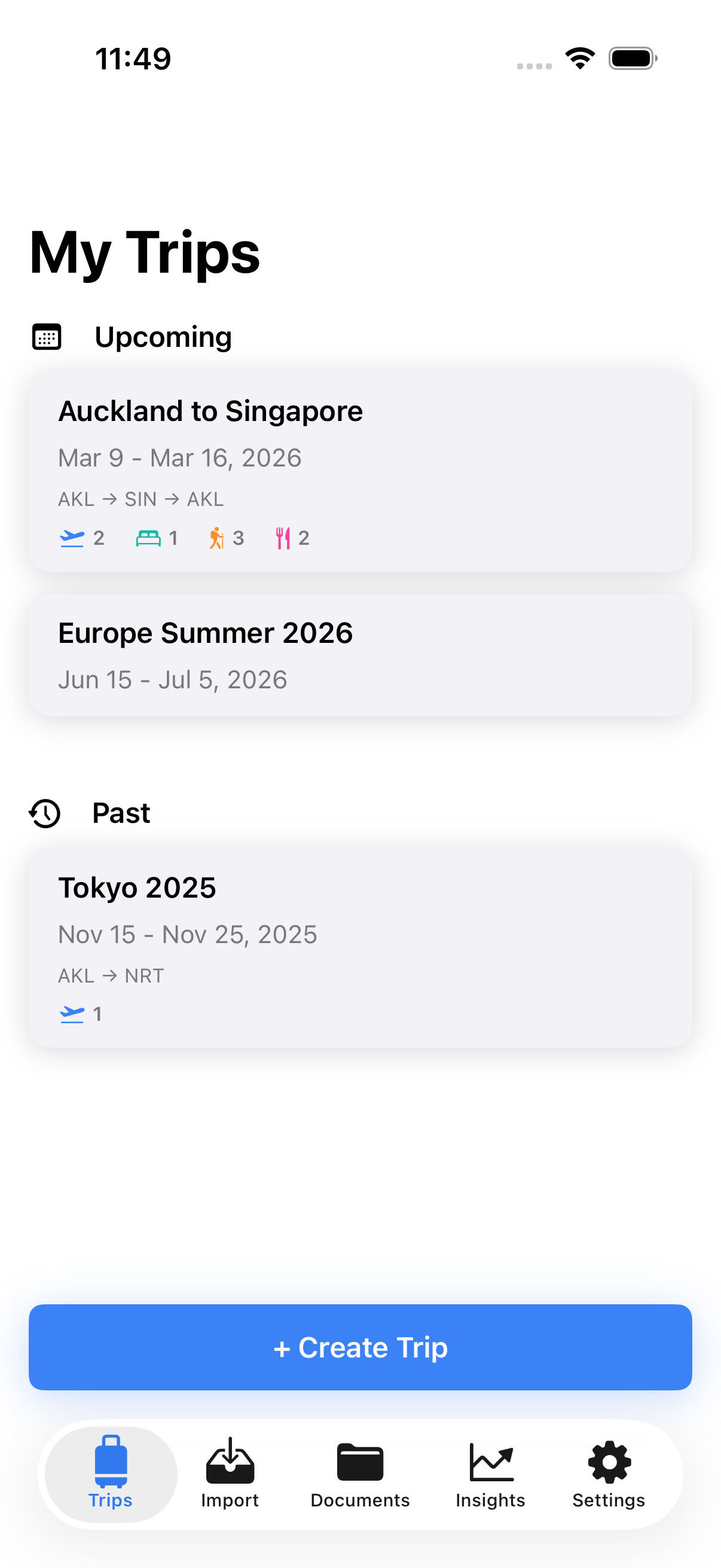 Trip list view